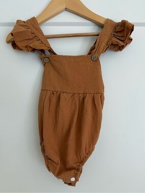 Girls' Ruffle-Strap One-Piece Bodysuit in Rust Brown